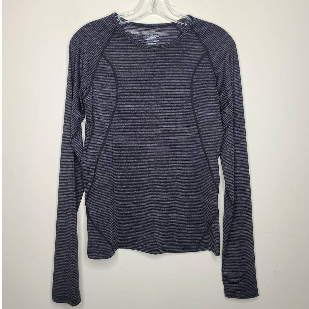 Zyia black grey striped long sleeve shirt with thumbholes - small